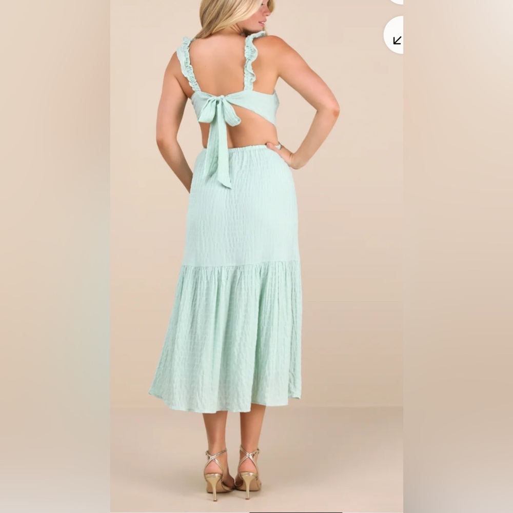 LUSH Dreamiest Darling Mint Smocked Tie-Back Tiered Midi Dress Small - Picture 2 of 10